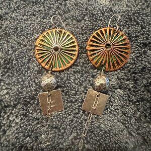 Artisan Green and Gold Dangle Earrings